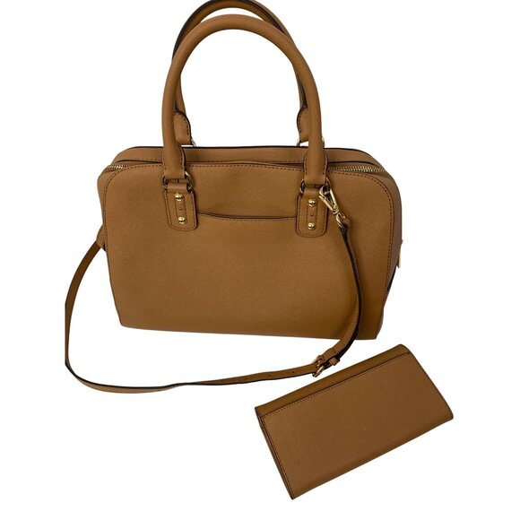 Michael Kors Tan Saffiano Leather Satchel & Wallet Set Gold Hardware 8776 EUC - Picture 2 of 7